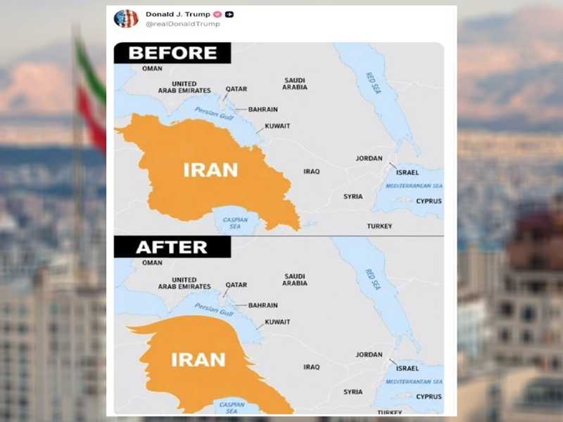 ترامب ينشر خريطه لايران تشبه ملامح وجهه